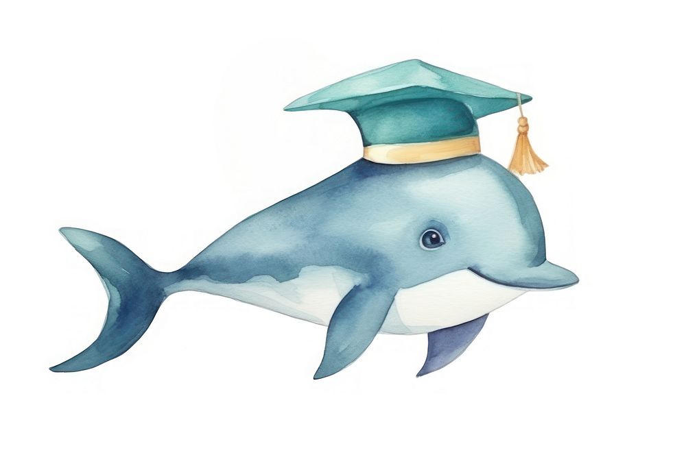 A cute dophin wear hat student dolphin animal mammal. AI generated Image by rawpixel.