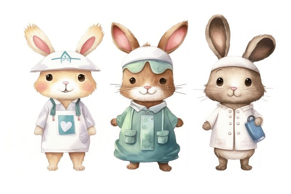 Cute rabbit nurse figurine toy white background. AI generated Image by rawpixel.