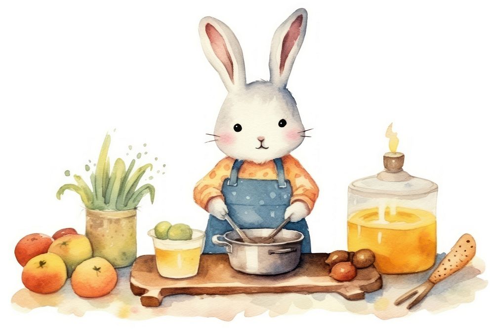Cute rabite cooking food white background representation. AI generated Image by rawpixel.