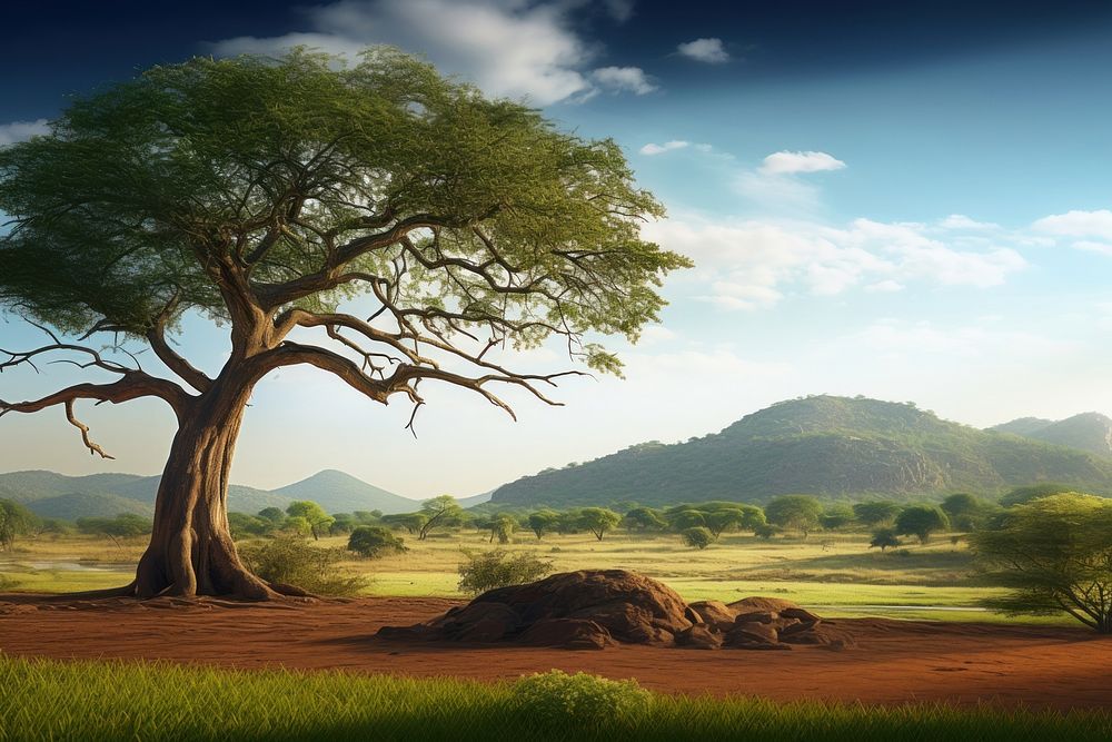 African national park nature tree landscape. AI generated Image by rawpixel.