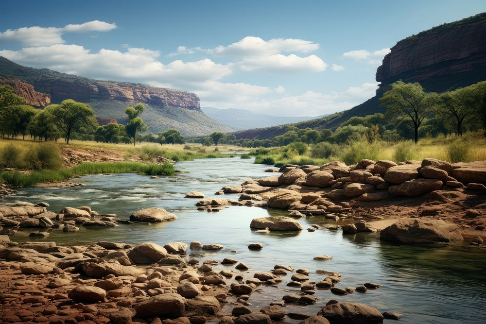 African river nature wilderness landscape. AI generated Image by rawpixel.