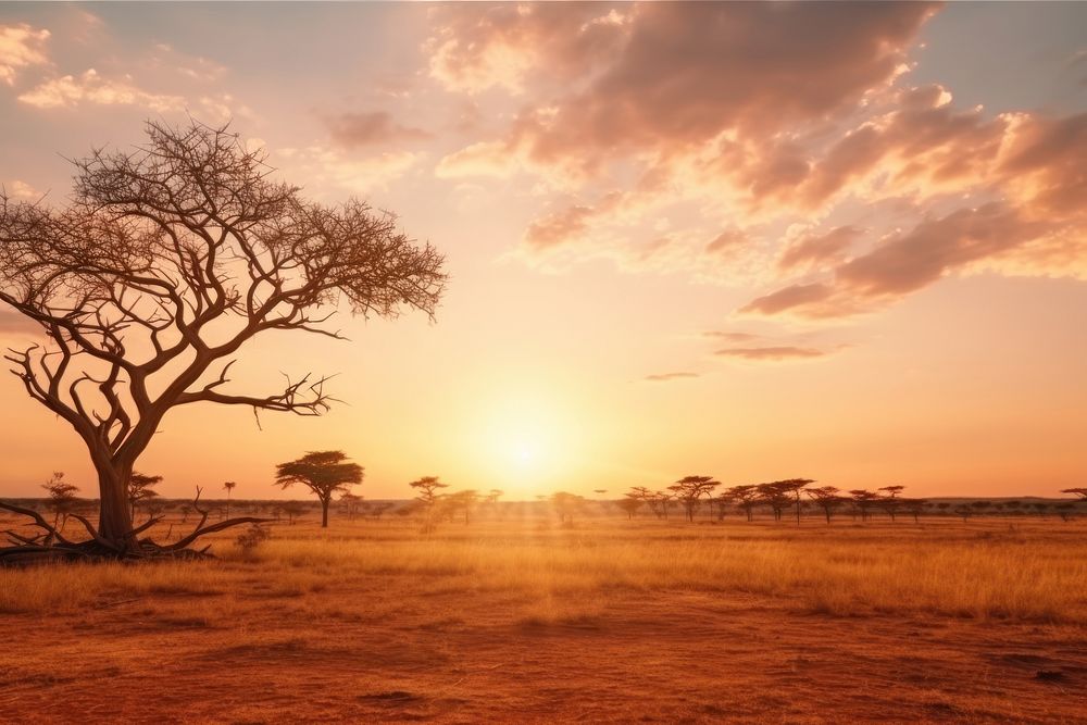 African sun nature landscape grassland. AI generated Image by rawpixel.