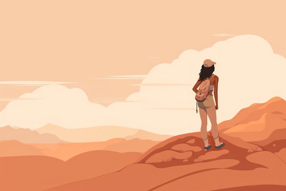 Woman hiking outdoors desert nature. AI generated Image by rawpixel.