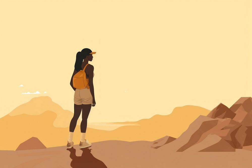 Woman hiking standing outdoors desert. AI generated Image by rawpixel.