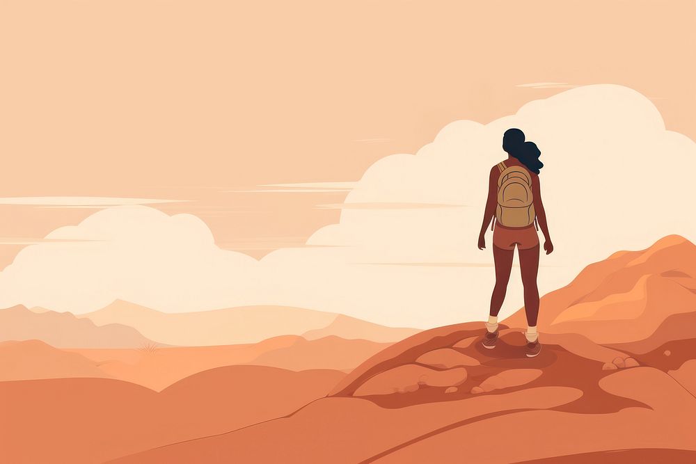Woman hiking outdoors desert nature. AI generated Image by rawpixel.