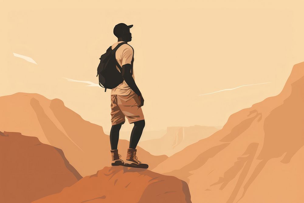 Black man hiking adventure backpack footwear. AI generated Image by rawpixel.