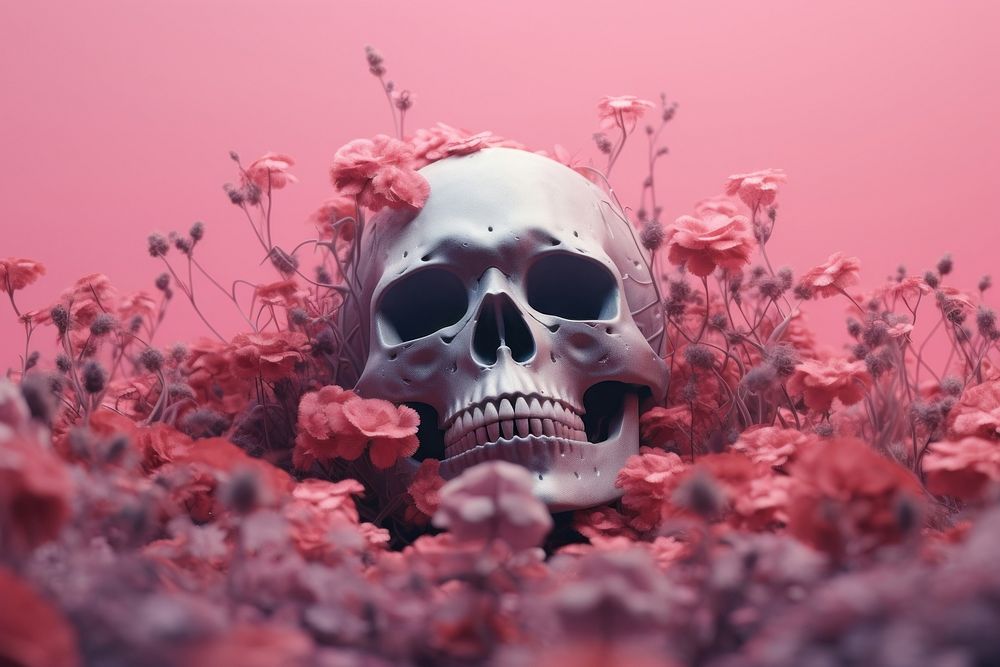 Skull buried flower plant petal. AI generated Image by rawpixel.