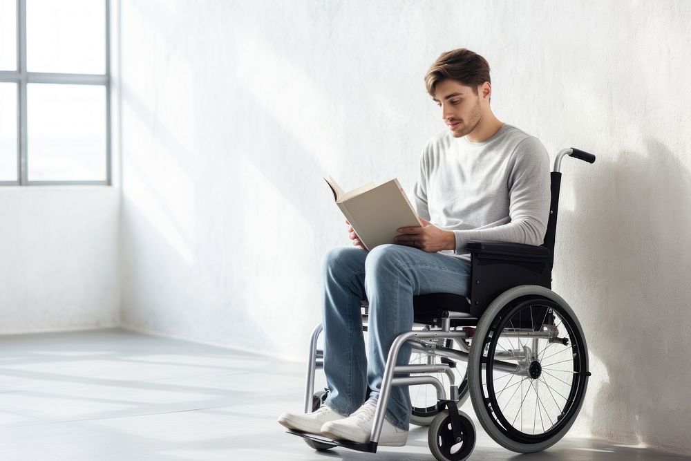 Disabled student sitting wheelchair furniture. AI generated Image by rawpixel.