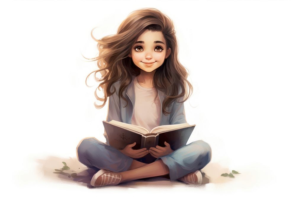 Girl reading sitting book. AI generated Image by rawpixel.