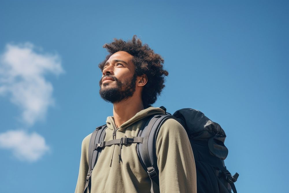 Arab man hiking backpack looking adult. 