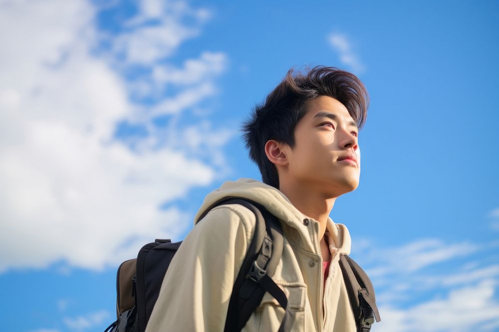 Teenager study abroad backpack looking photo. 