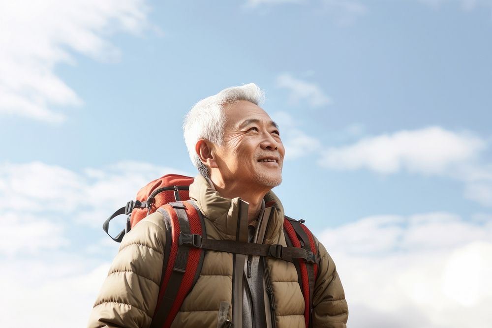 Senior man hiking looking adult sky. AI generated Image by rawpixel.