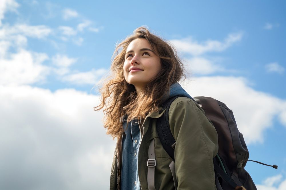 Teenager study abroad backpack looking jacket. AI generated Image by rawpixel.