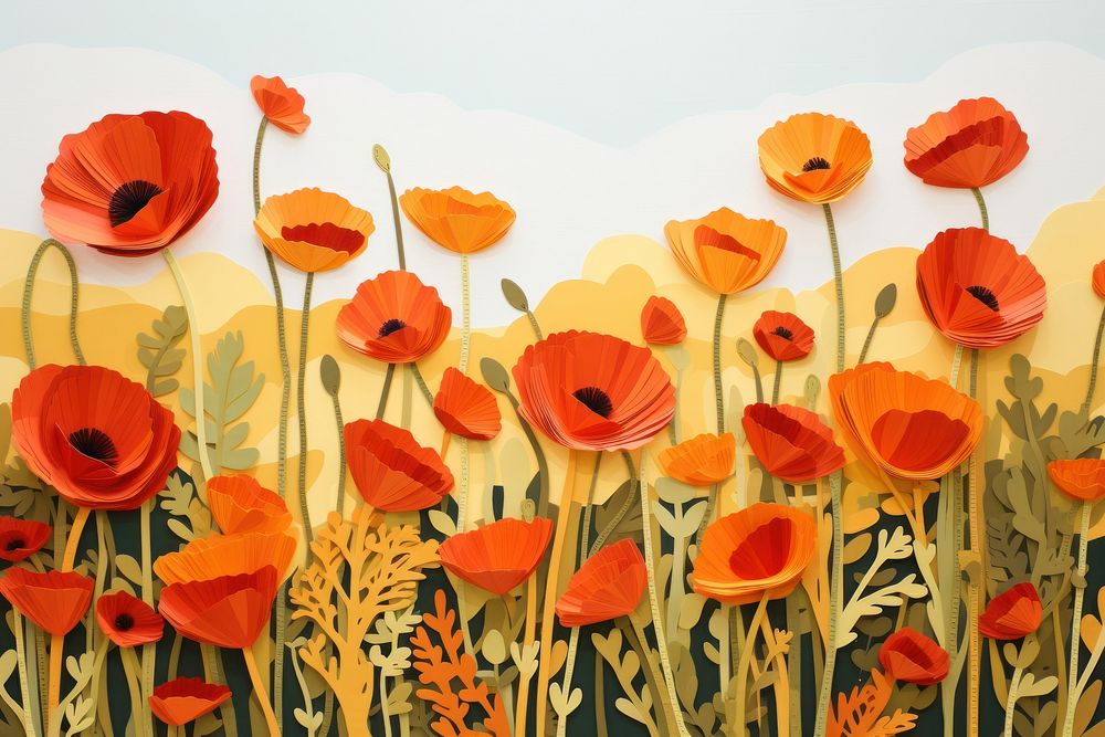 Flower field painting poppy plant. AI generated Image by rawpixel.
