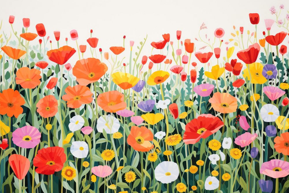 Flower field painting outdoors poppy. AI generated Image by rawpixel.