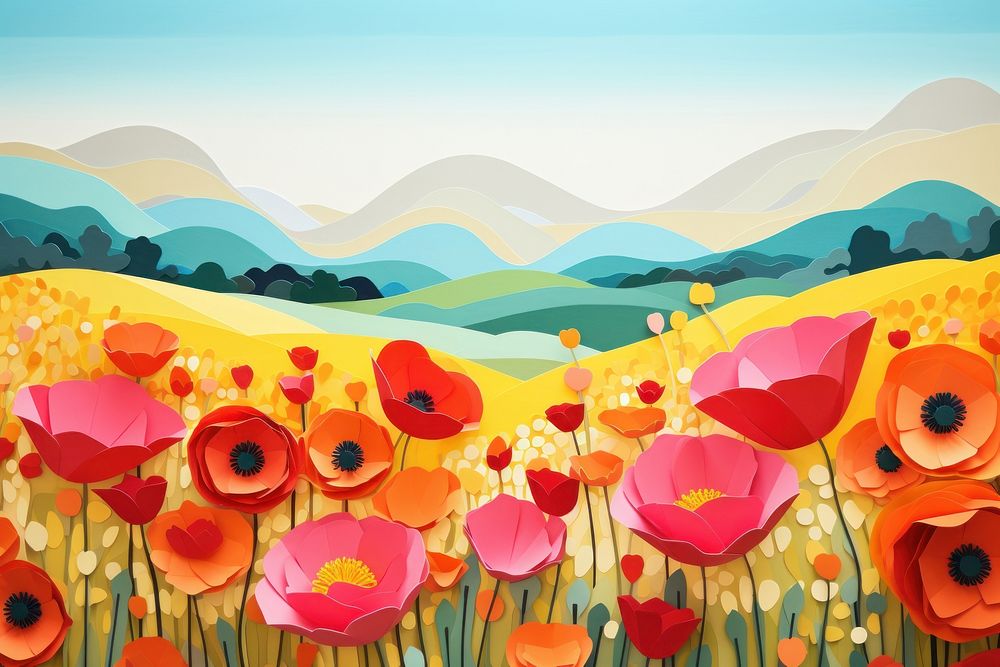 Flower field outdoors painting nature. AI generated Image by rawpixel.