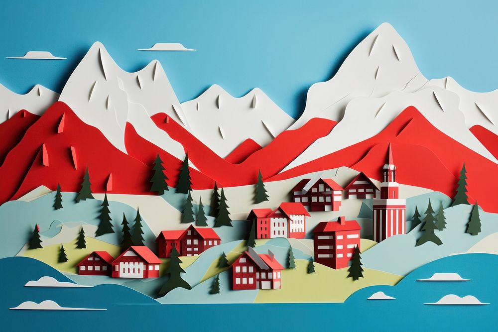 Switzerland painting nature snow. AI generated Image by rawpixel.