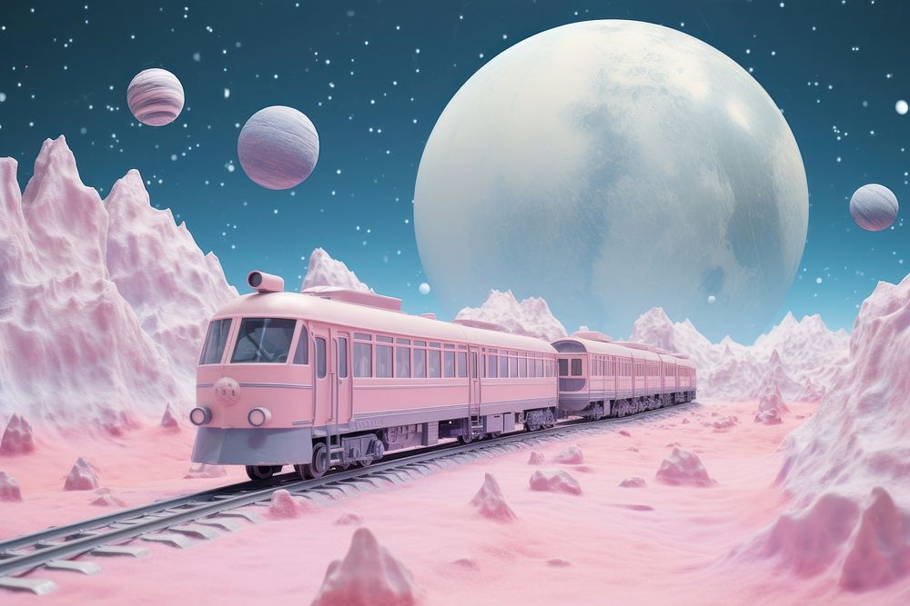 Pastel color train astronomy vehicle night. AI generated Image by rawpixel.