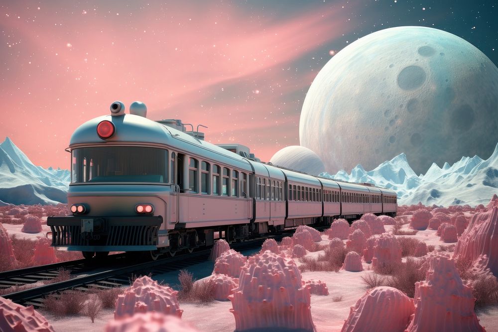 Pastel color train astronomy outdoors vehicle. AI generated Image by rawpixel.