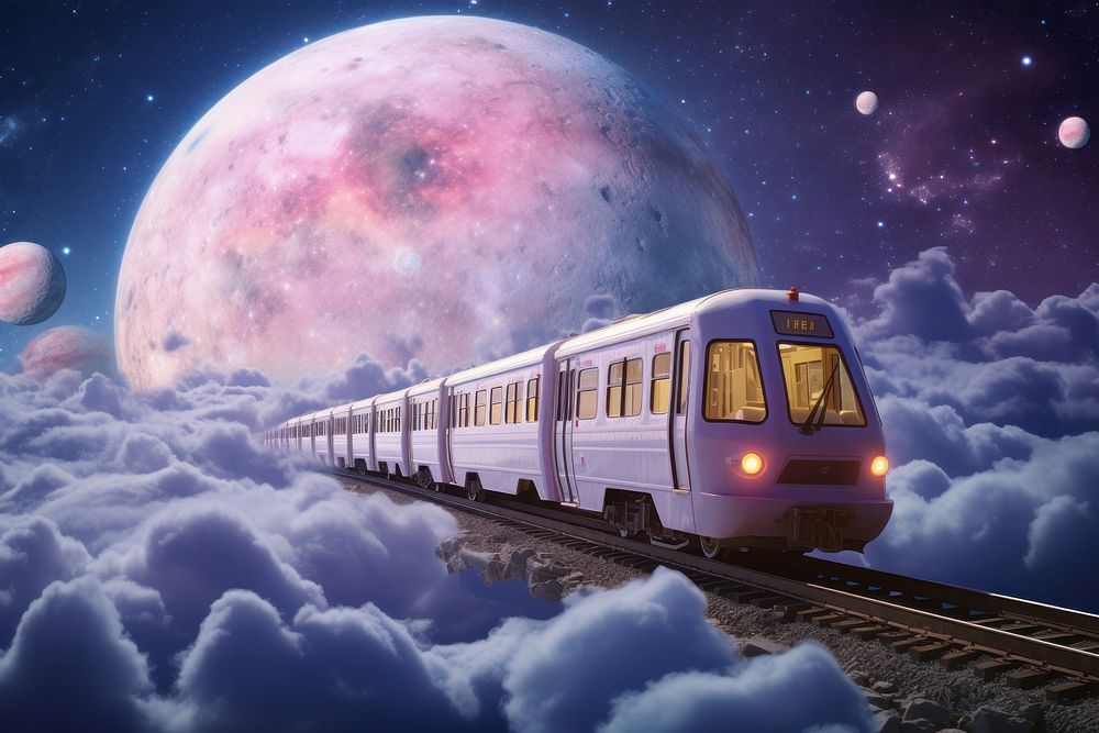 Pastel color train astronomy outdoors vehicle. AI generated Image by rawpixel.