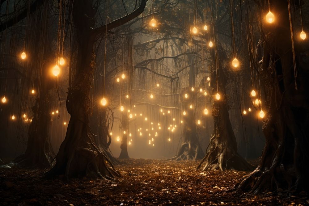 Eleven enchanted forest outdoors woodland lighting. 
