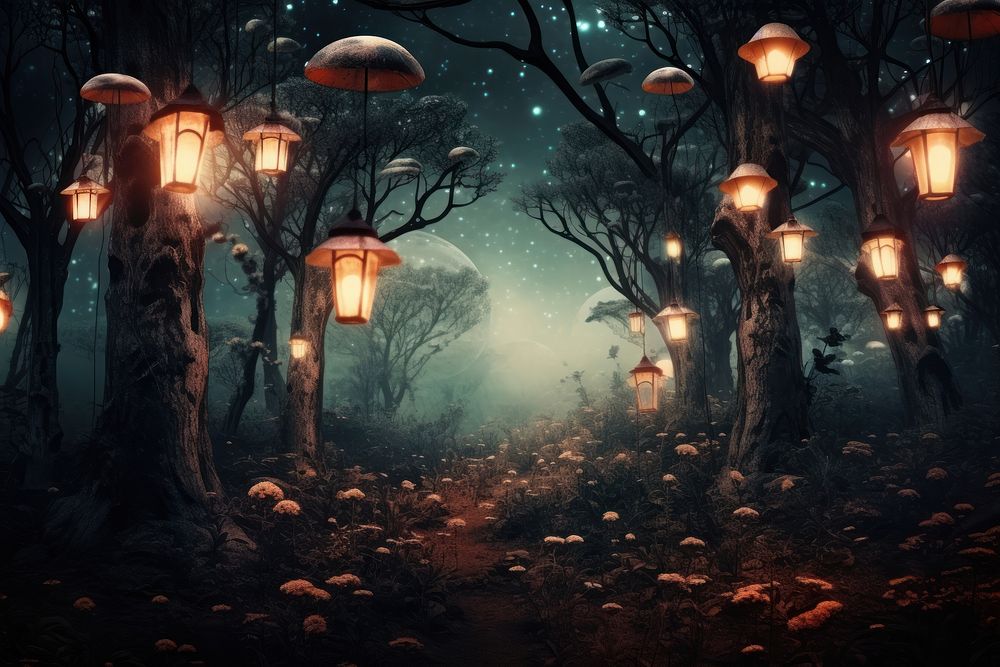 Eleven enchanted forest outdoors lighting nature. AI generated Image by rawpixel.