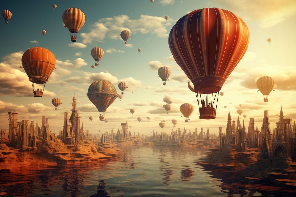 Landscape aircraft outdoors balloon. AI generated Image by rawpixel.