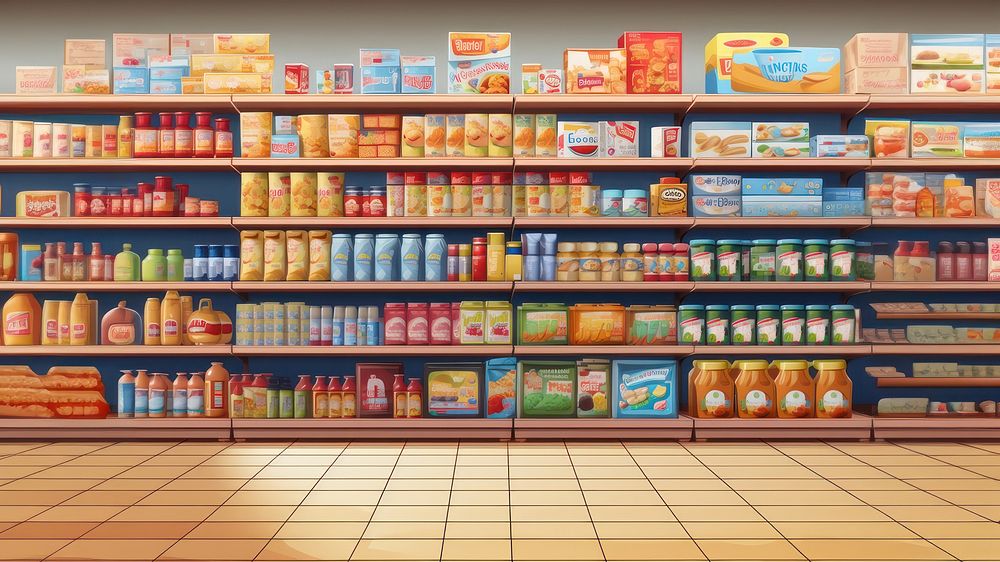 3d illustration of supermarket shelves.  