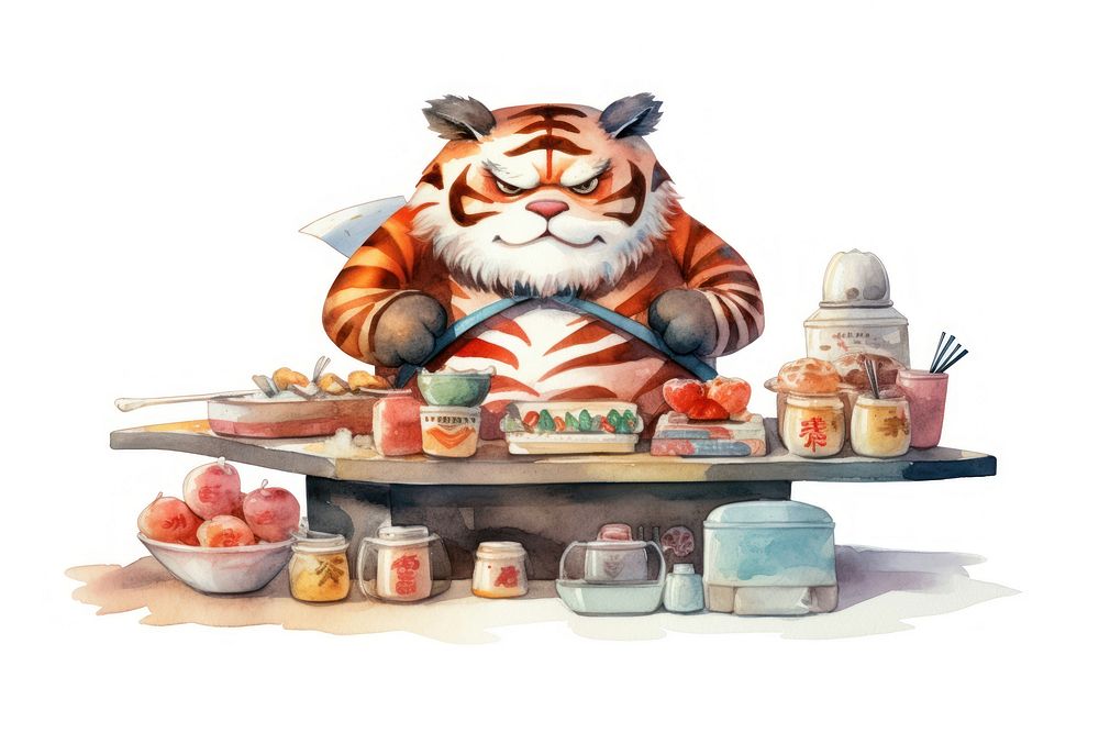 Tiger selling sushi table food creativity. AI generated Image by rawpixel.