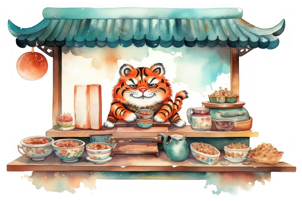 Tiger selling sushi mammal table representation. AI generated Image by rawpixel.