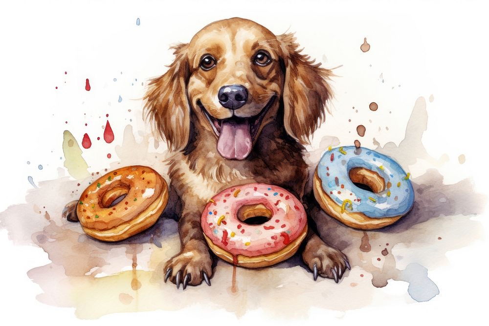 Dog selling a donut mammal animal food. AI generated Image by rawpixel.