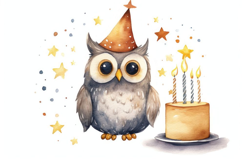 Owl birthday cake representation. AI generated Image by rawpixel.