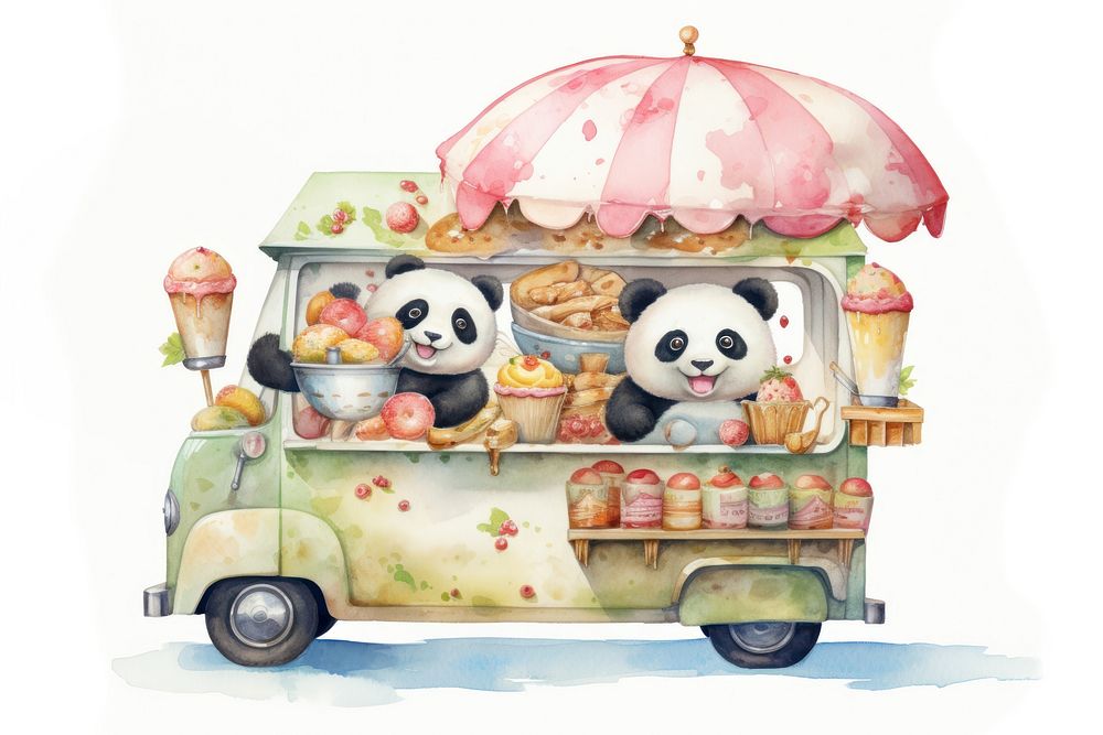 Panda selling icecream vehicle food representation. AI generated Image by rawpixel.