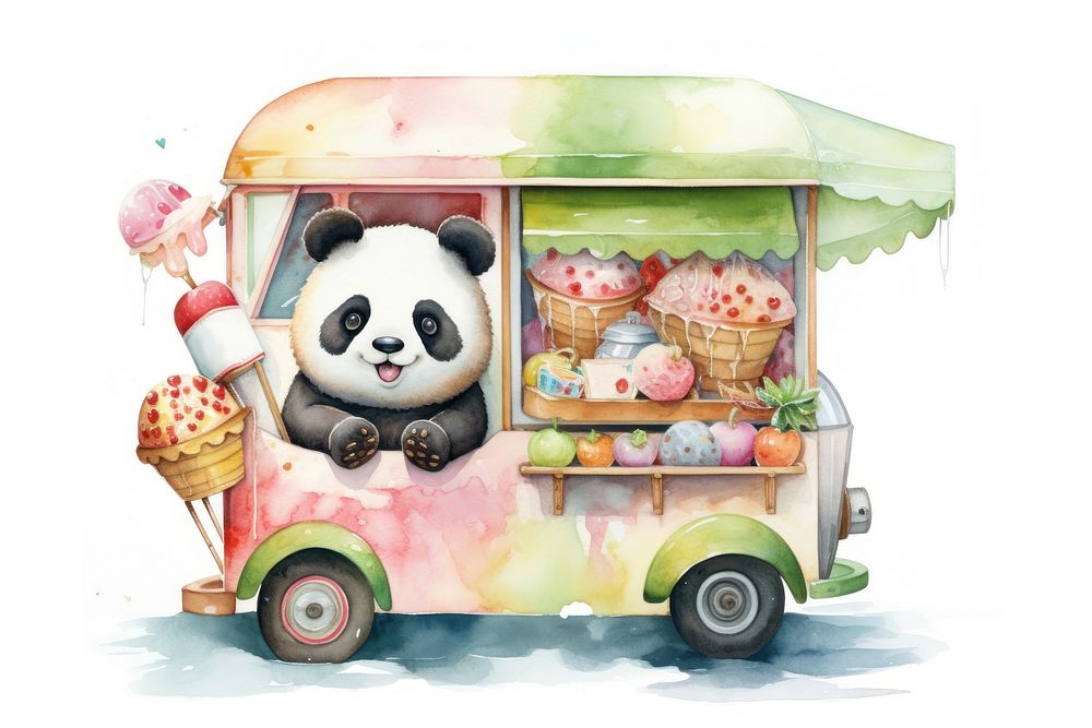 Panda selling icecream vehicle mammal food. AI generated Image by rawpixel.