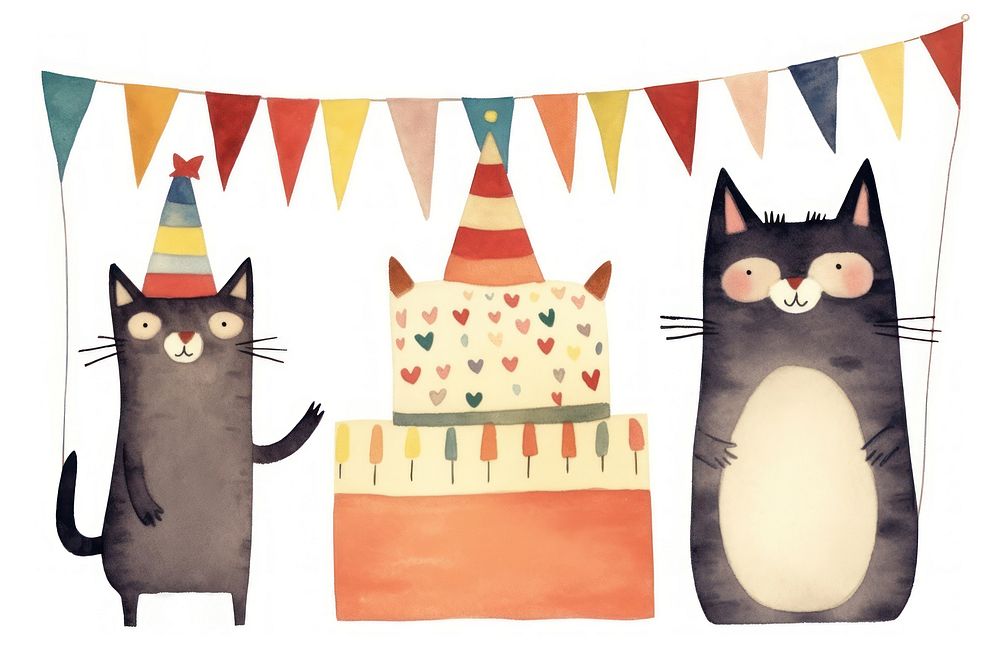 Party individual cat characters wearing party hat animal mammal pet. AI generated Image by rawpixel.