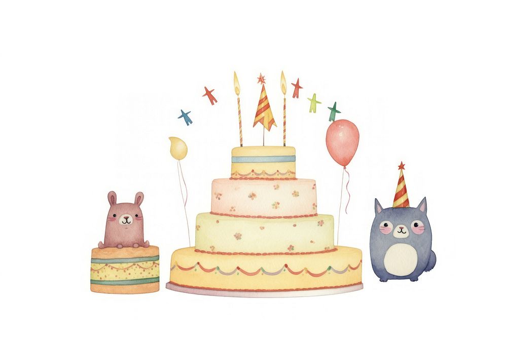 Party individual hamster characters wearing party hat dessert cake transportation. AI generated Image by rawpixel.
