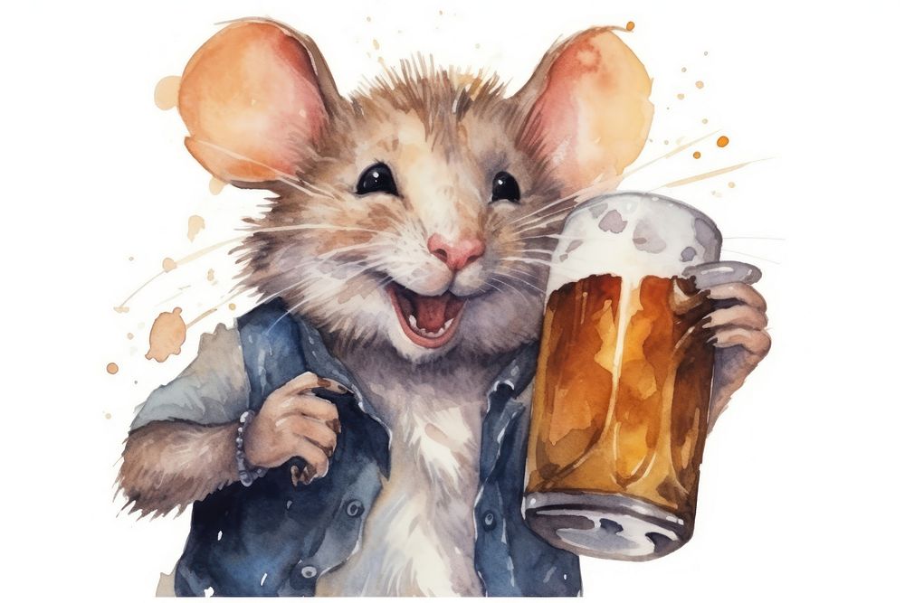 Rat drinking a beer animal mammal rodent. AI generated Image by rawpixel.