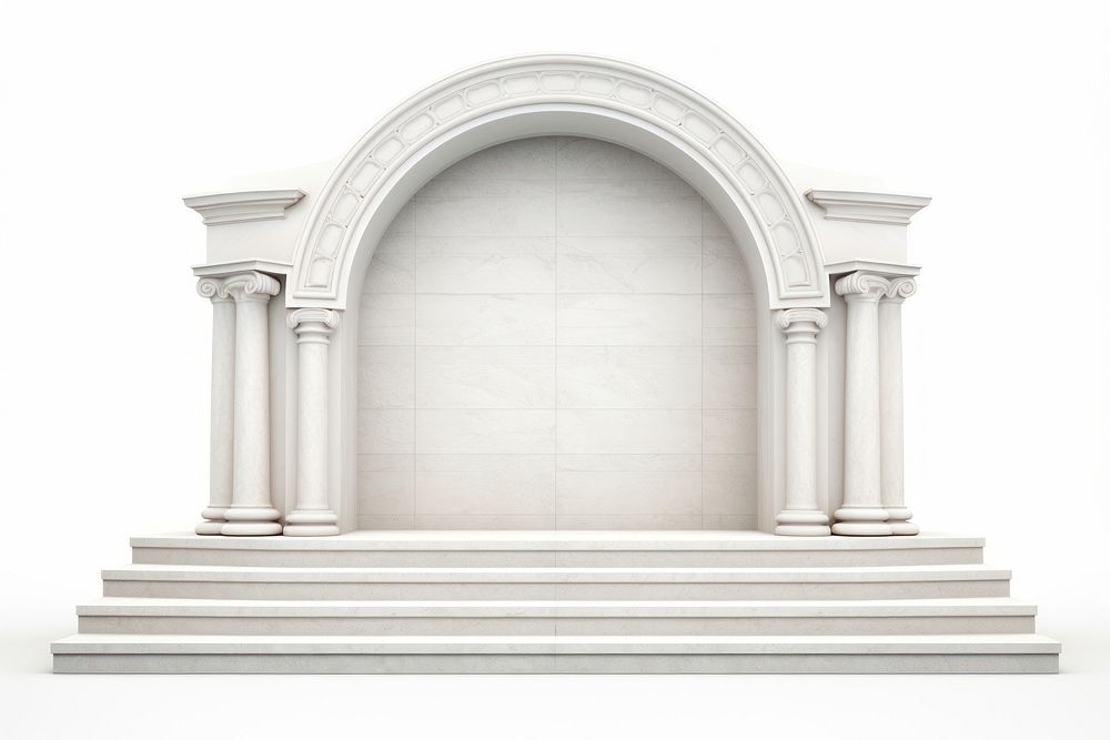 Arch 3d podium architecture building white background. 