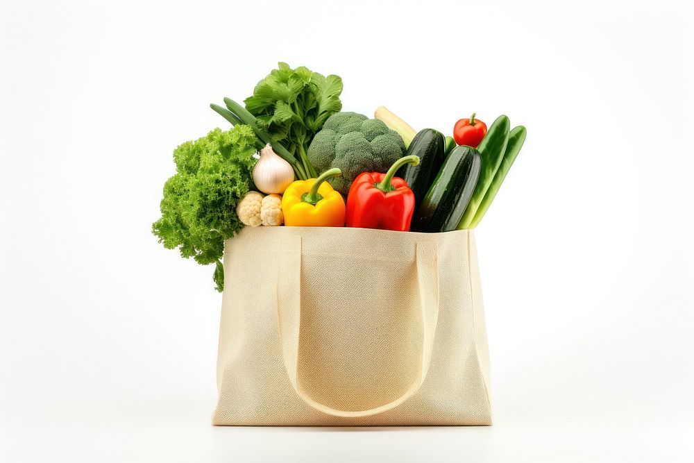 Cloth bag vegetable food white background. AI generated Image by rawpixel.