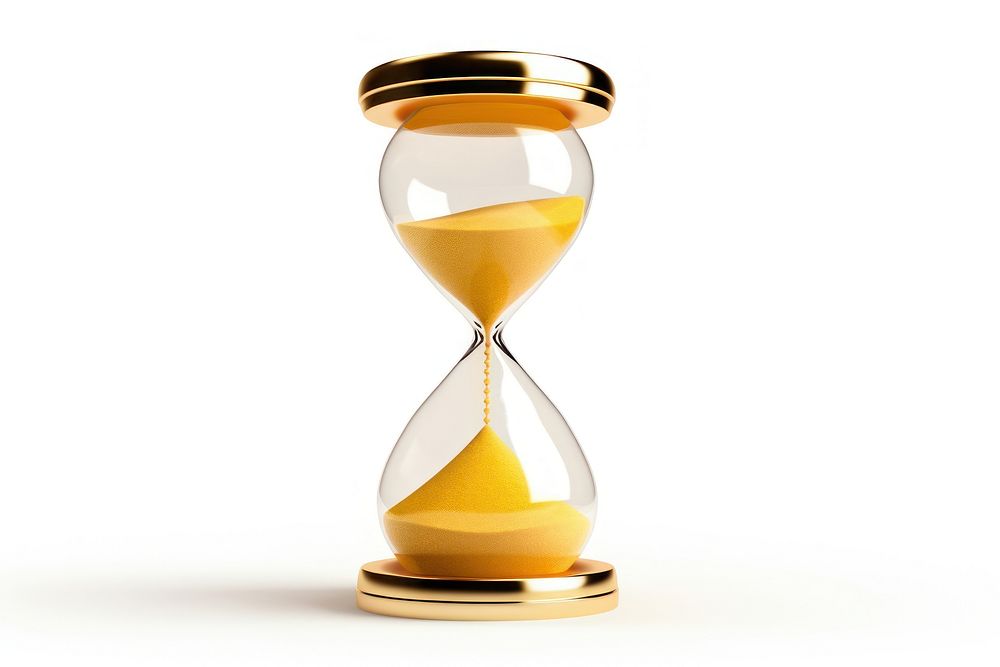 Hourglass yellow white background deadline. AI generated Image by rawpixel.