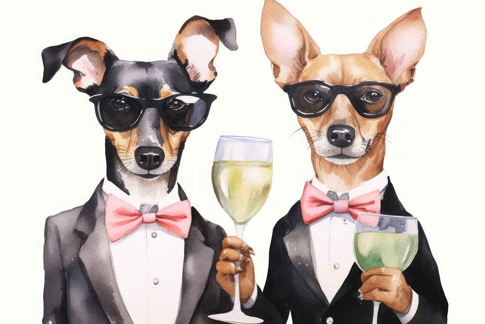Dog couple champagne drinking portrait. AI generated Image by rawpixel.