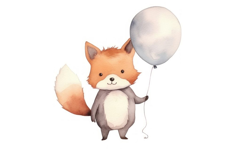 Baby fox characters hold balloon cartoon animal cute. AI generated Image by rawpixel.