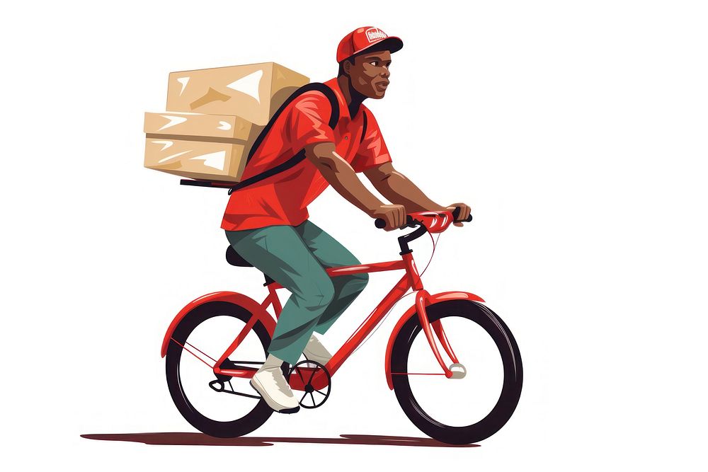Pizza delivery boy cardboard bicycle vehicle. AI generated Image by rawpixel.