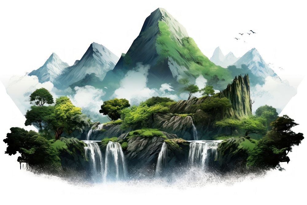 Waterfall mountain landscape outdoors. AI generated Image by rawpixel.