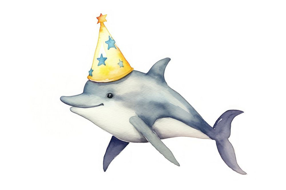 Cute dolphin wearing a party hat animal mammal fish. AI generated Image by rawpixel.