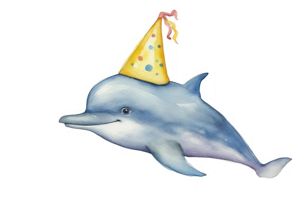 Cute dolphin wearing a party hat animal mammal fish. AI generated Image by rawpixel.