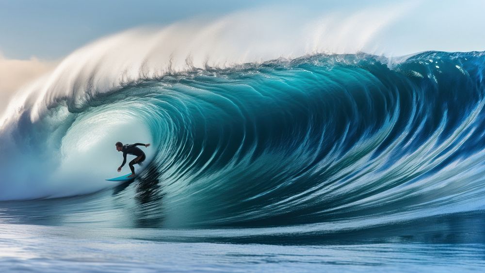 Photo of a woman Surfing in the blue wave ocean. AI generated Image by rawpixel. 
