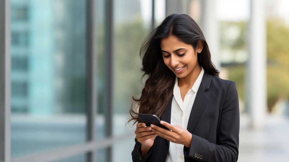 Photo of Indian businesswoman using her mobile phone. AI generated Image by rawpixel. 