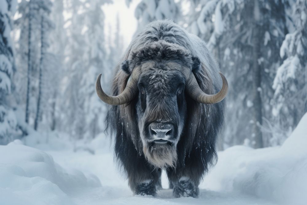 Musk ox livestock wildlife mammal. AI generated Image by rawpixel.