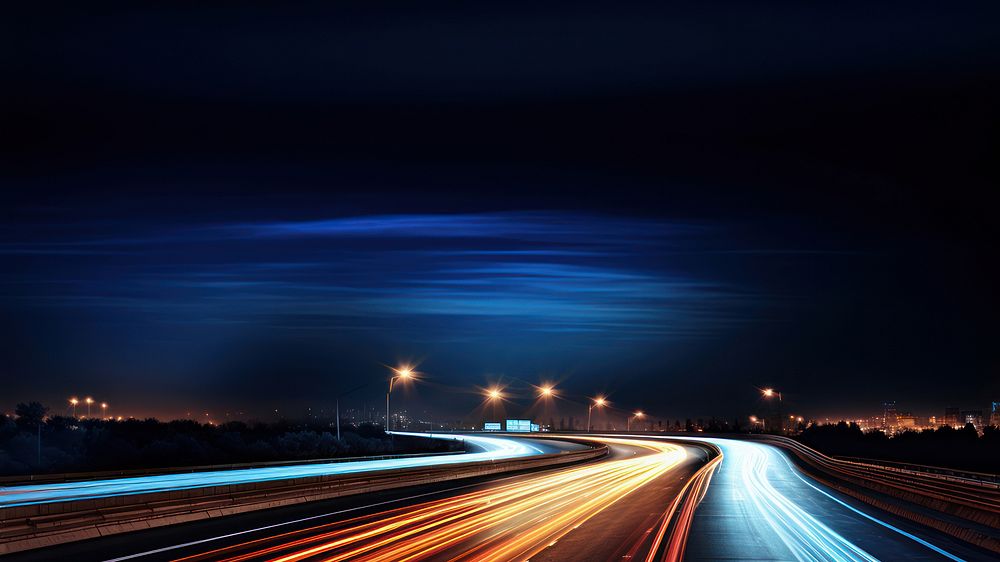 Night highway vehicle traffic.  